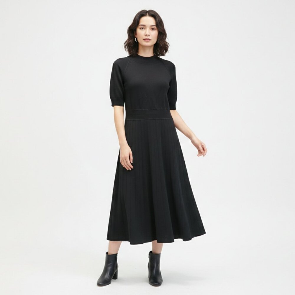 Lafayette 148 New York Black Knit Mock Neck Dress Size S NWT